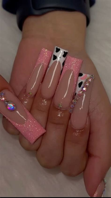 Pink cow print nails | Cow nails, Rodeo nails, Cowboy nails