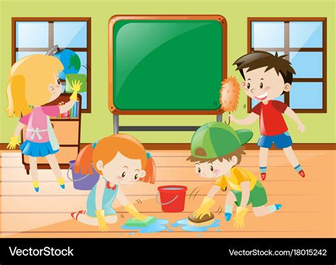 Students cleaning classroom together Royalty Free Vector