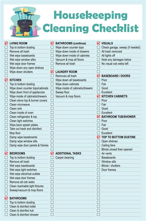 Free Printable Housekeeping Checklists Web Vacuum Sweep And Mop Room By Room House Cleaning ...