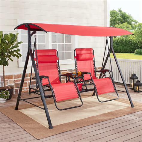 2 Person Reclining Swing with Canopy Outdoor Steel Patio Chair Furniture Red | eBay