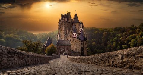 castle, Germany, sky, sunlight, building, Castle Eltz HD Wallpaper