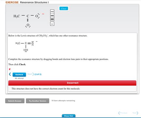 Solved EXERCISE Resonance Structures Clear Below is the | Chegg.com