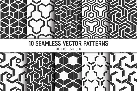 10 seamless geometric vector patterns By AVK Studio | TheHungryJPEG.com