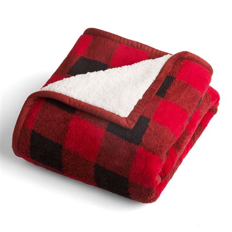 Better Homes & Gardens Printed Sherpa to Sherpa Red Buffalo Plaid Throw Blanket, 1 Each ...