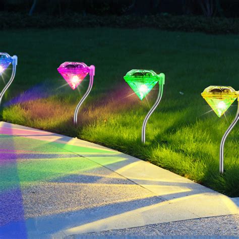 (4 Pack) Solar Garden Light Outdoor Diamond LED Light 7-Color Changing ...