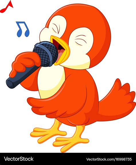 Cute orange bird singing Royalty Free Vector Image