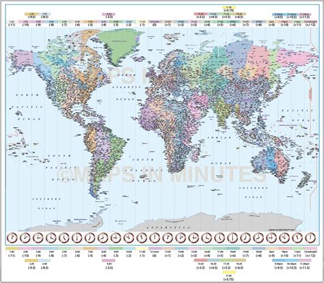 Detailed World Time Zones Map, Illustrator AI CS/CC editable vector format, Large scale Style 1