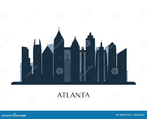 Atlanta Skyline, Monochrome Silhouette Stock Vector - Illustration of building, background ...