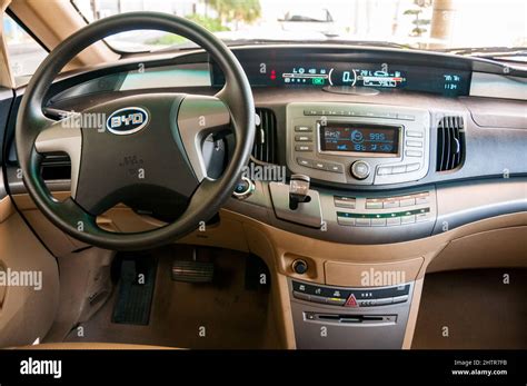 Interior of an early pre-production BYD e6 at BYD’s Pingshan factory in Shenzhen, Guangdong ...