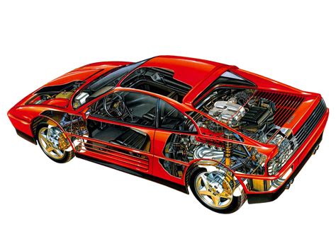 Ferrari 348 TB 1989 Cutaway Drawing in High quality