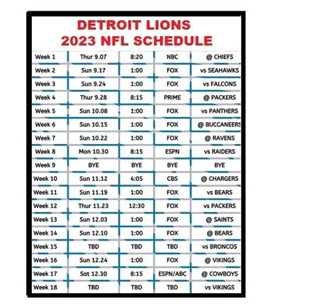 Detroit Lions Schedule 2024 Printable Poster - Arlen Cacilie