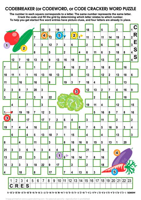 Vegetables Codebreaker Word Puzzle | Free Printable Puzzle Games