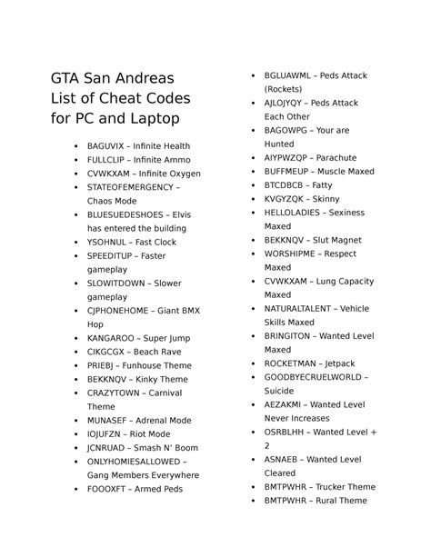 Code Gta San Andreas - SachaKennedy