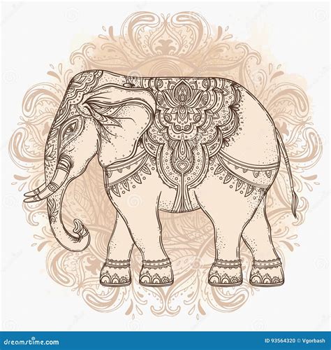 Beautiful Hand-drawn Tribal Style Elephant Over Mandala. Colorful Design with Boho Pattern ...