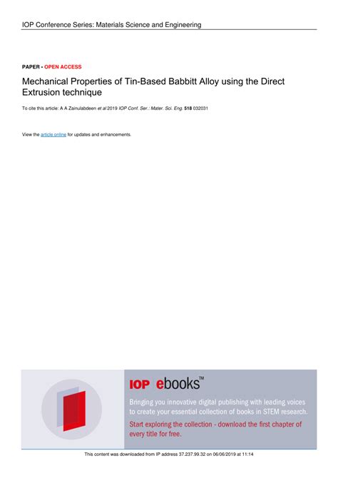 (PDF) Mechanical Properties of Tin-Based Babbitt Alloy using the Direct Extrusion technique