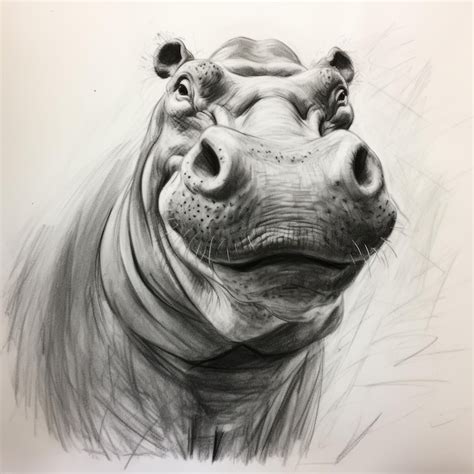 Hyperrealistic Hippo Sketch 8k Resolution Close Up Portrait | Premium AI-generated image