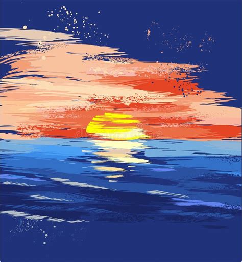 Painted sunset on the sea stock vector. Illustration of wallpaper - 14258133