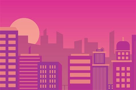 Premium Vector | A pink cityscape with a pink sunset and the sun is ...