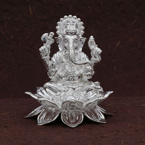 Silver Ganesh Idol on Lotus - Eldorado