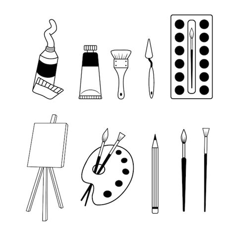 Premium Vector | Collection of artist supplies Set of different art tools paint brushe easel ...