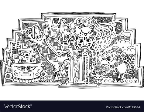 Black and white maya style drawing Royalty Free Vector Image