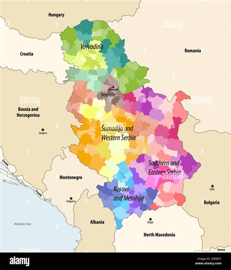 Districts (and municipalities) of Serbia colored by statistical regions ...