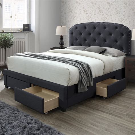 DG Casa Argo Tufted Upholstered Panel Bed Frame with Storage Drawers ...