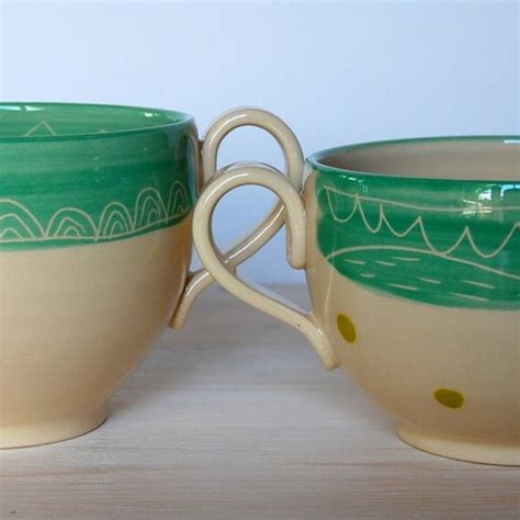 Ceramic cups Two cups Teacups Coffee cups Cocoa cups Green