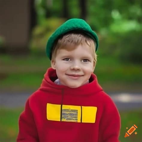 Child wearing a red sweatshirt with a license plate on Craiyon