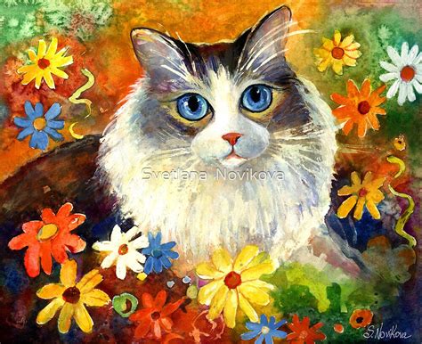 "Whimsical Cat painting in flowers Svetlana Novikova" by Svetlana Novikova | Redbubble