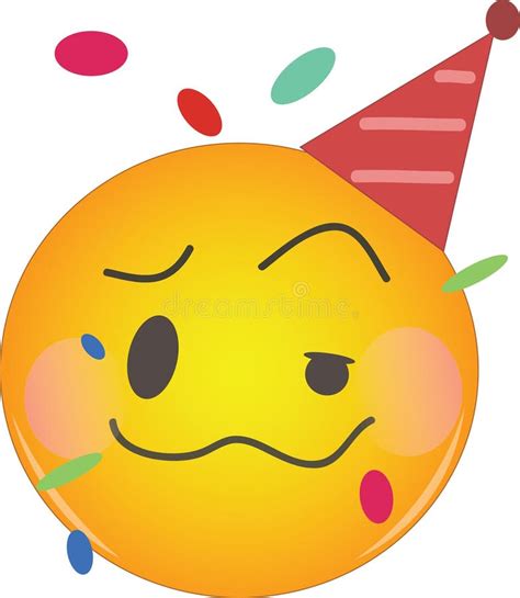 Party Emoji. Happy Face with Birthday Hat and Confetti Stock ...