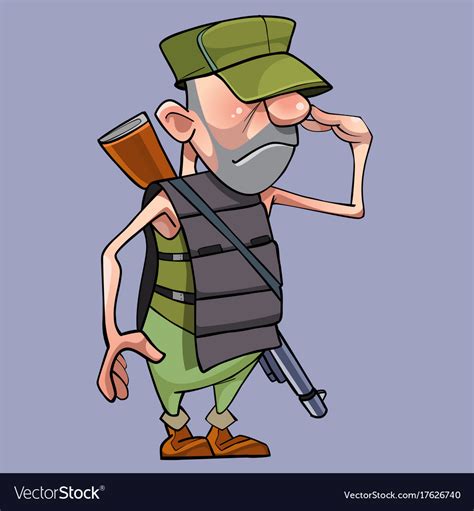 Salutes cartoon male soldier in a armored vest Vector Image