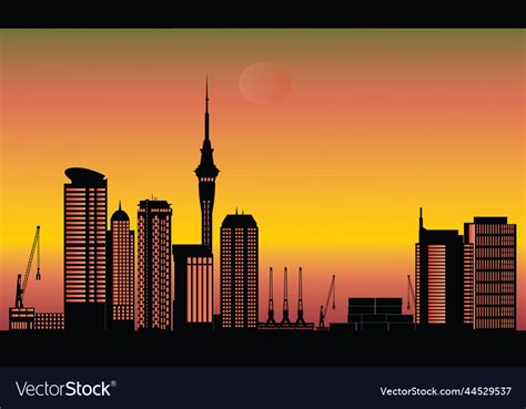 Auckland city skyline sunset Royalty Free Vector Image