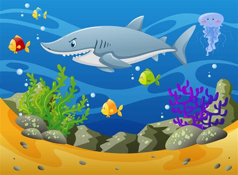 Shark and other sea animals underwater 414569 Vector Art at Vecteezy