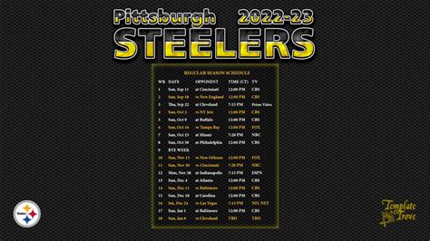 2022-2023 Pittsburgh Steelers Wallpaper Schedule