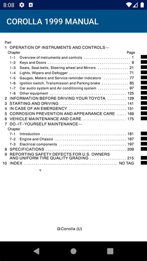 Toyota Corolla 1999 Manual APK für Android herunterladen
