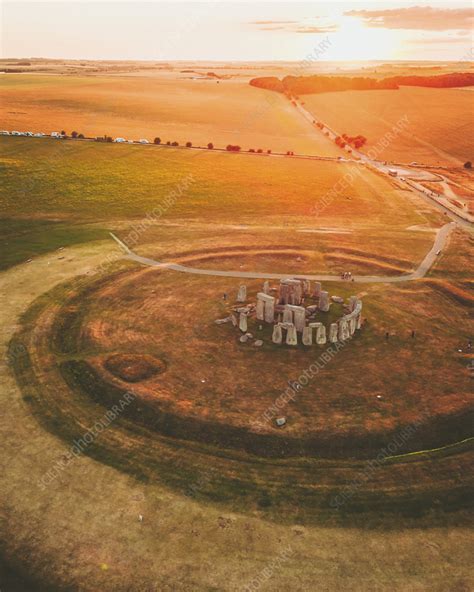 Aerial view of Stonehenge at sunset, UK - Stock Image - F040/3398 - Science Photo Library