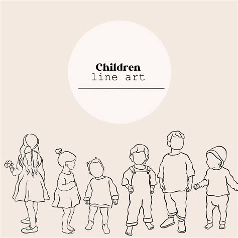 Children Line Art Daughter Son Boy Girl Twins Siblings - Etsy