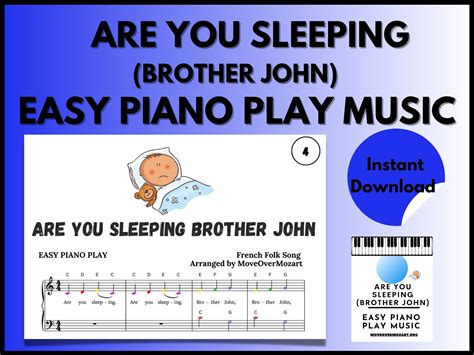 Piano Music Sheets Are You Sleeping brother John Instant DIGITAL MUSIC DOWNLOAD Beginner Piano ...