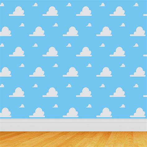 Self Adhesive Wallpaper Removable Wall Mural Toy Story Inspired Clouds Pattern Andy's Room HD ...