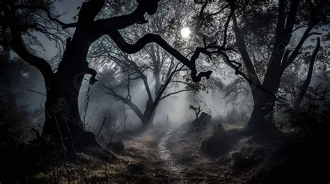 Dark Misty Forest Path In The Early Morning Background, Picture Of Spooky Trees, Spooky, Tree ...