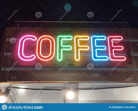 Multicoloured Neon Sign of Coffee Shop Stock Image - Image of glowing, advertising: 259265695