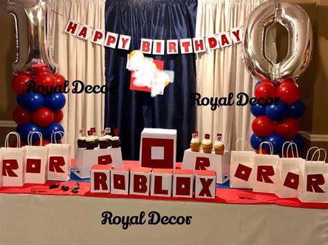 Roblox theme Birthday. Boy 10 Birthday. Balloon column. Roblox Decor. Roblox favor bags. Gaming ...