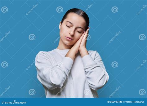 Young Woman Sleeping with Closed Eyes, on Blue Studio Background Stock Photo - Image of person ...