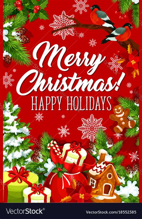 Merry christmas happy holiday greeting card vector image on VectorStock | Happy holidays ...