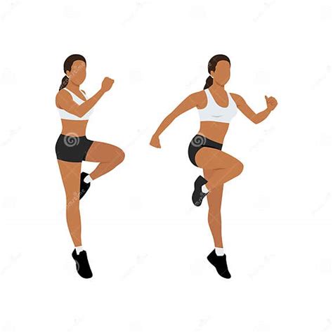 Woman Doing Power Skips Exercise. Flat Vector Stock Illustration - Illustration of black ...