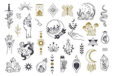 Witch magic symbols. Doodle esoteric, boho mystical (973748) | SVGs ...