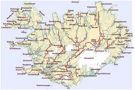 Map of Iceland with Roads and Cities