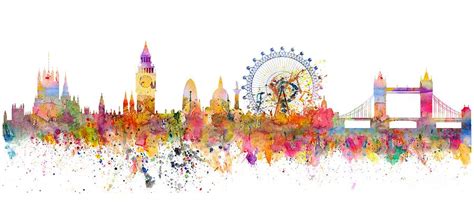 London Skyline Watercolor Mixed Media by Michal Boubin