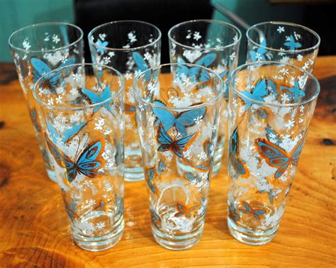 Vintage Butterfly Drinking Glasses-set of 7 | Circa